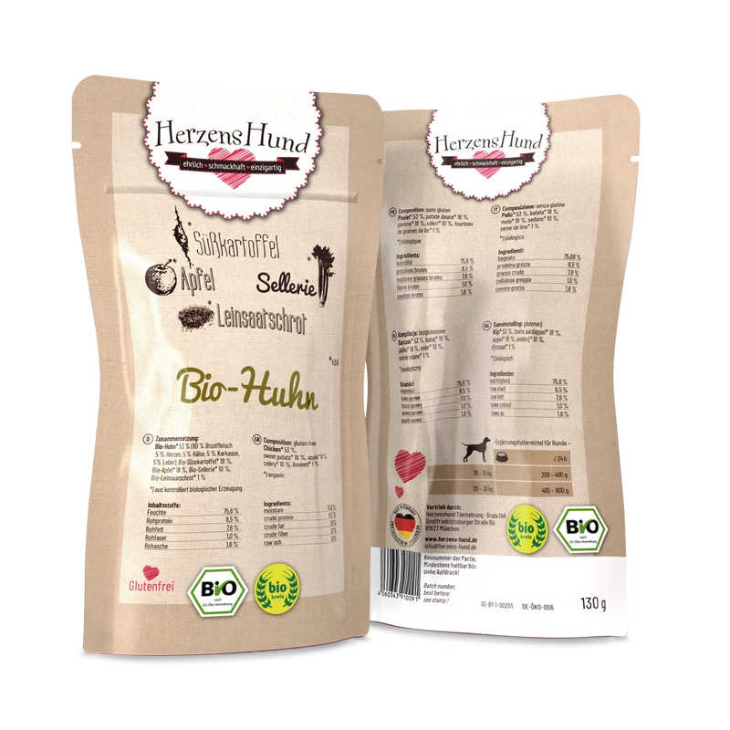 HerzensHund Bio-Huhn Menü für Hunde 130g/400g im Sale