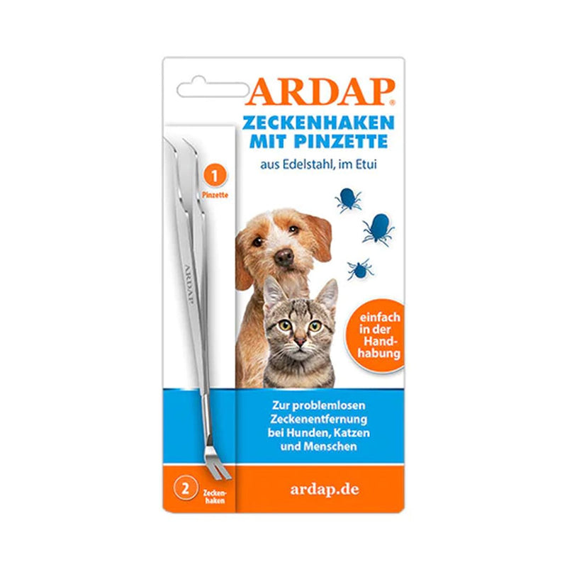 ARDAP Zeckenhaken mit Pinzette für Hunde und Katzen