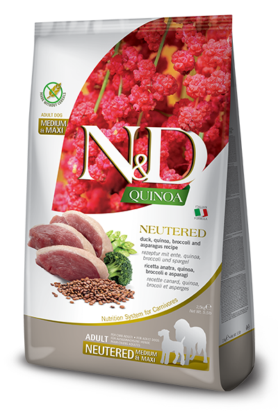 Farmina N&D Quinoa Neutered - Ente, Brokkoli & Spargel Medium & Maxi