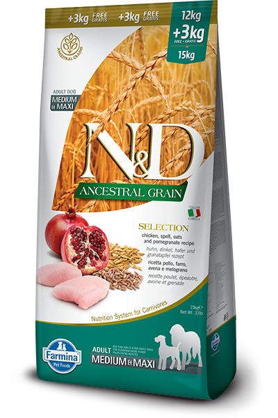 Farmina N&D Ancestral Grain - Huhn & Granatapfel Medium & Maxi Selection